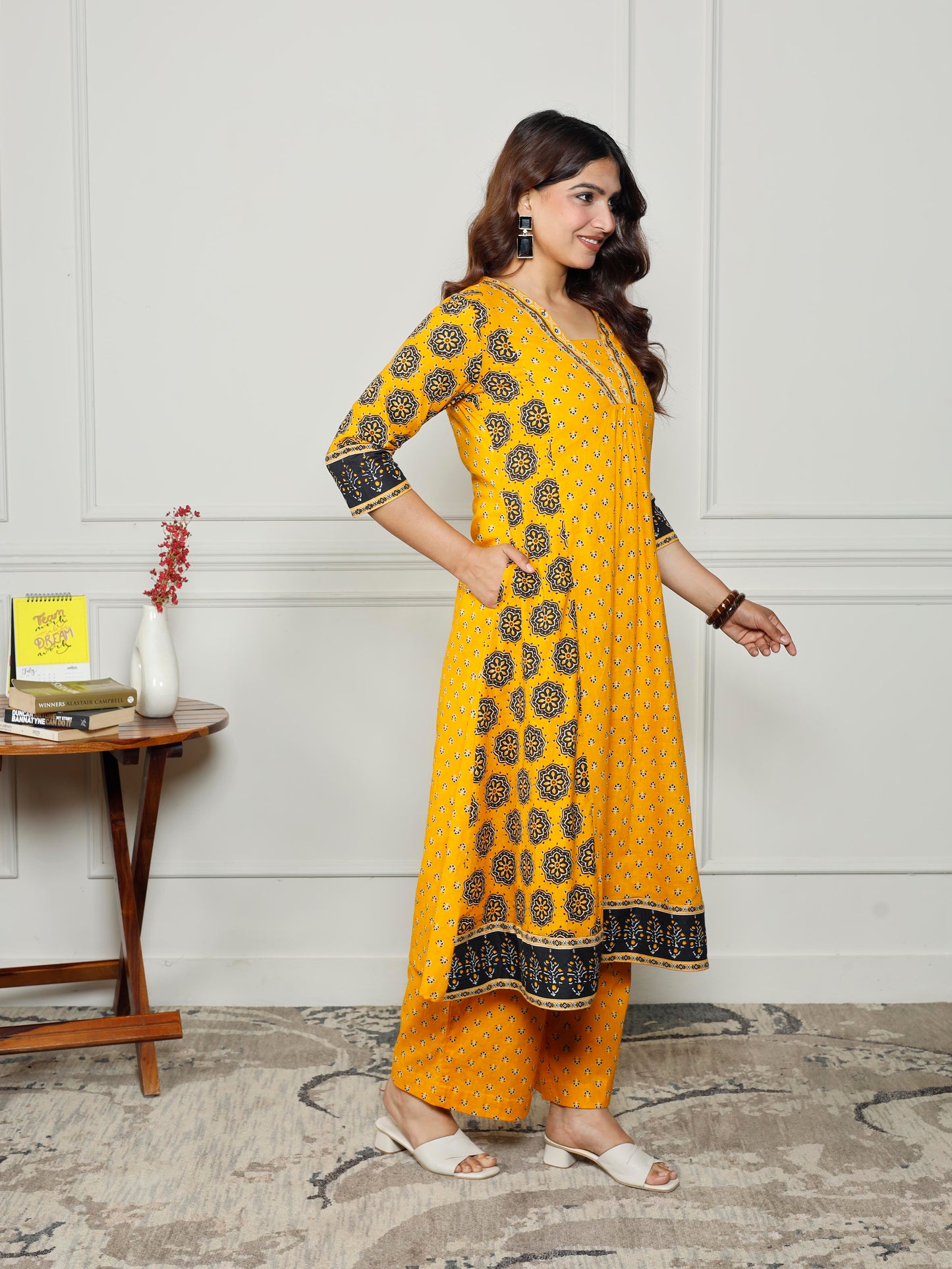 Soft cotton Floral Anarkali Yellow Kurta