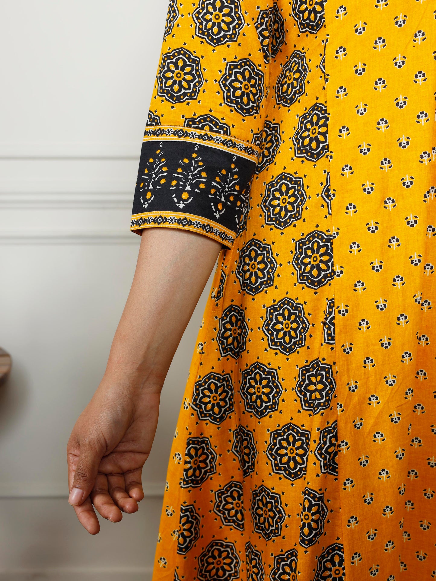 Soft cotton Floral Anarkali Yellow Kurta