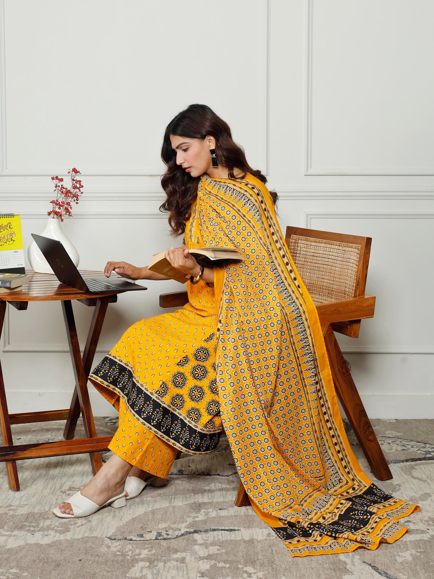 Soft cotton Floral Anarkali Yellow Kurta