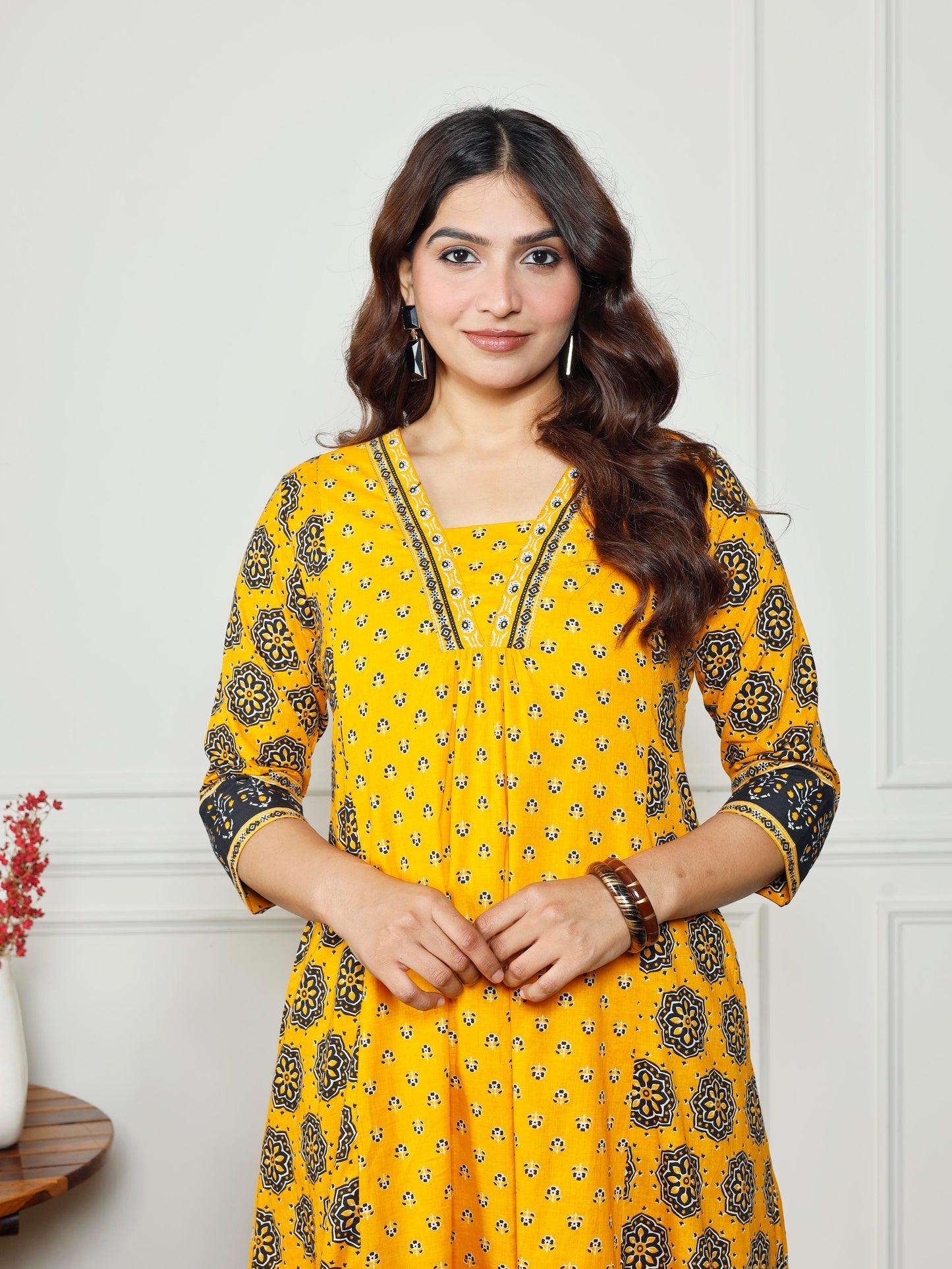Soft cotton Floral Anarkali Yellow Kurta