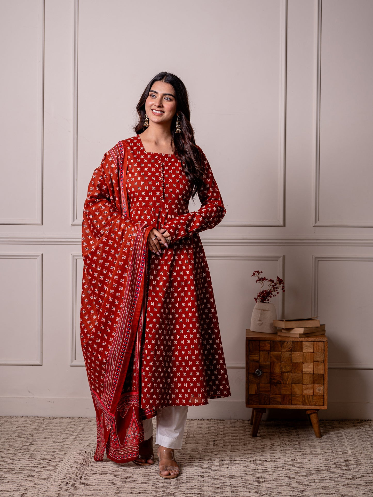 Cotton voile Butti Rust Dupatta