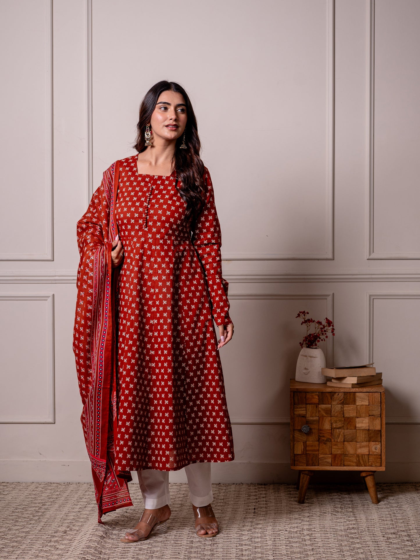 Cotton voile Butti Rust Dupatta