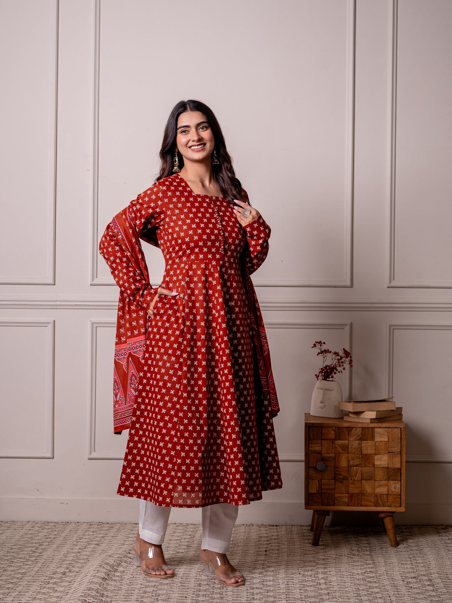 Cotton voile Butti Rust Dupatta
