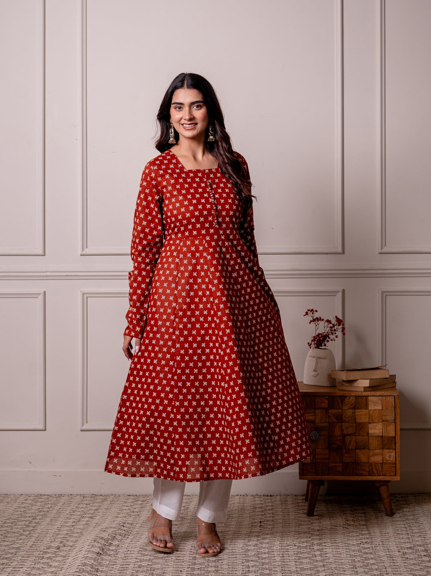 Soft cotton Butti Anarkali Rust Kurta