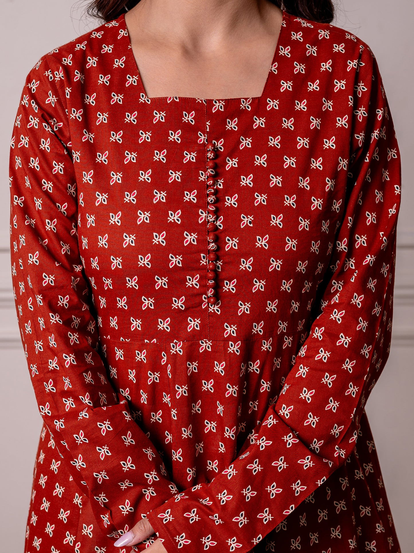 Soft cotton Butti Anarkali Rust Kurta