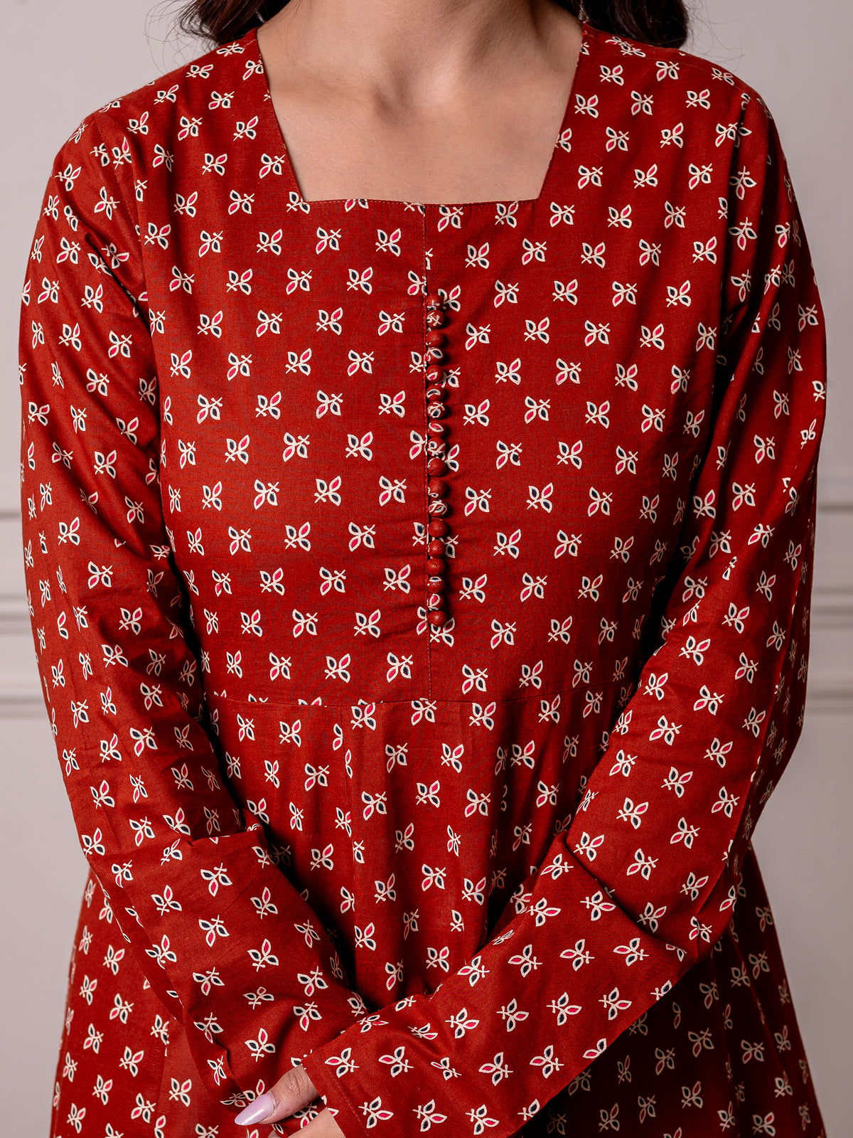 Soft Cotton Butti Anarkali Rust Kurta