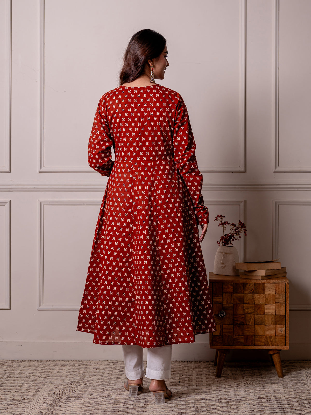 Soft Cotton Butti Anarkali Rust Kurta