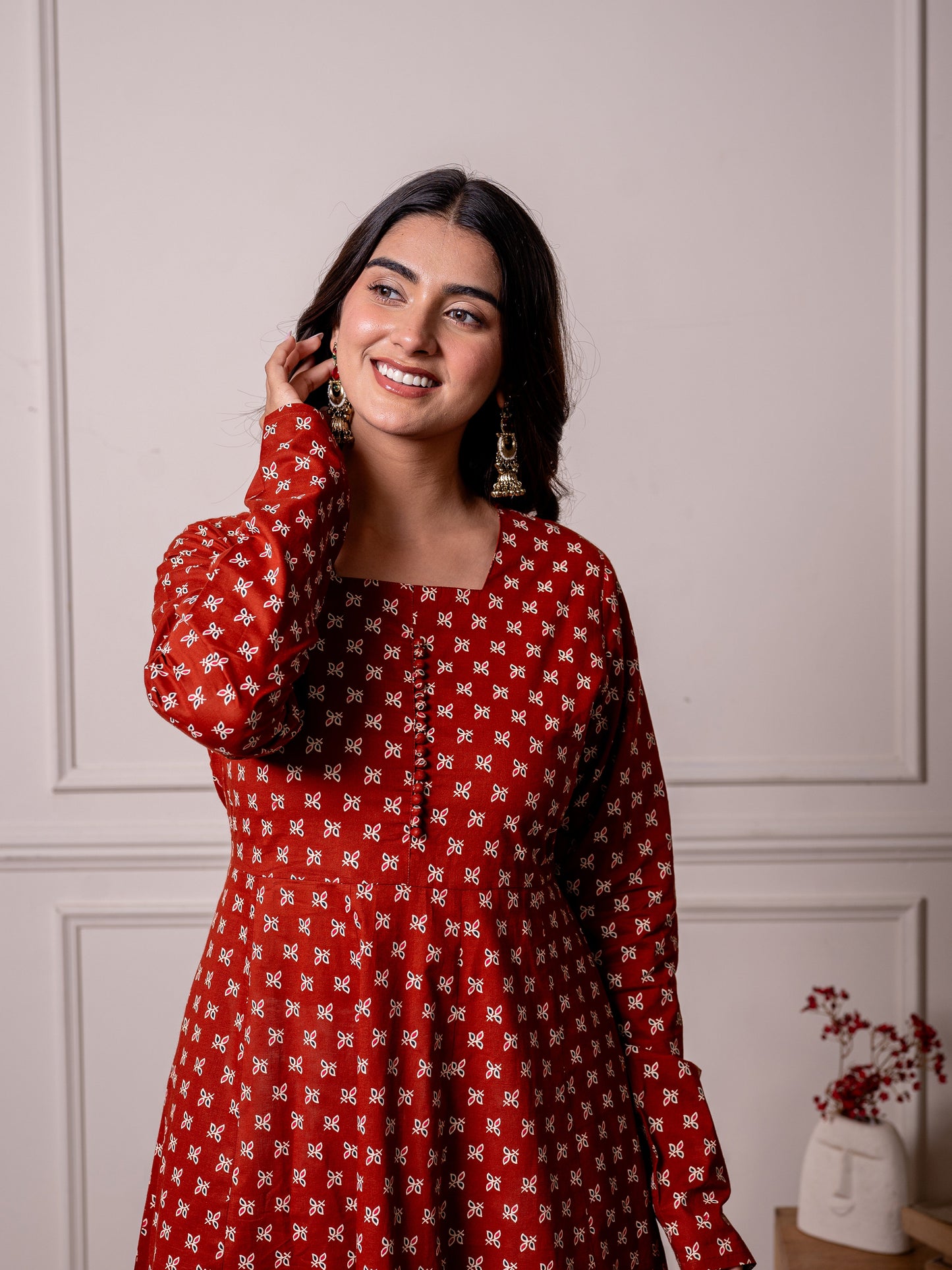 Soft cotton Butti Anarkali Rust Kurta