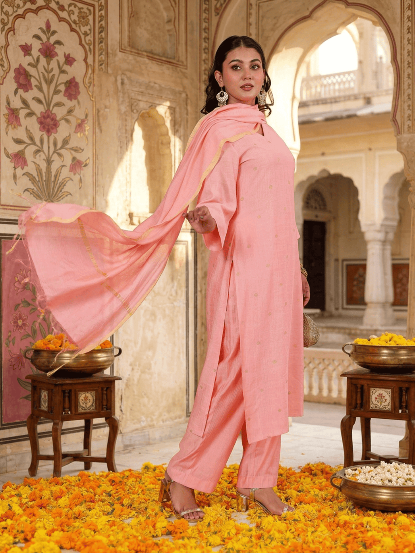 Brocade Solid Pink Dupatta