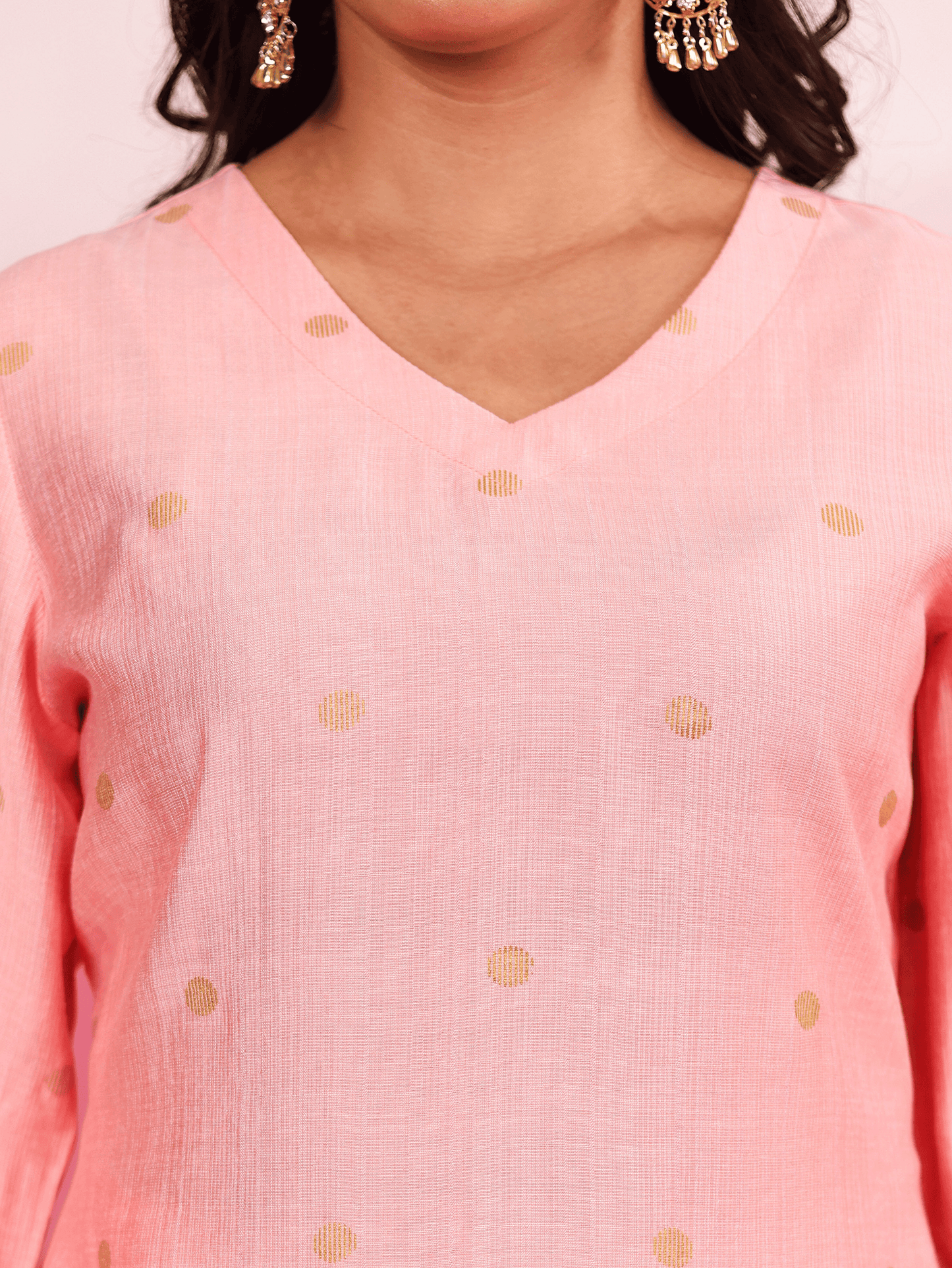 Blended silk Butti Straight Pink Kurta