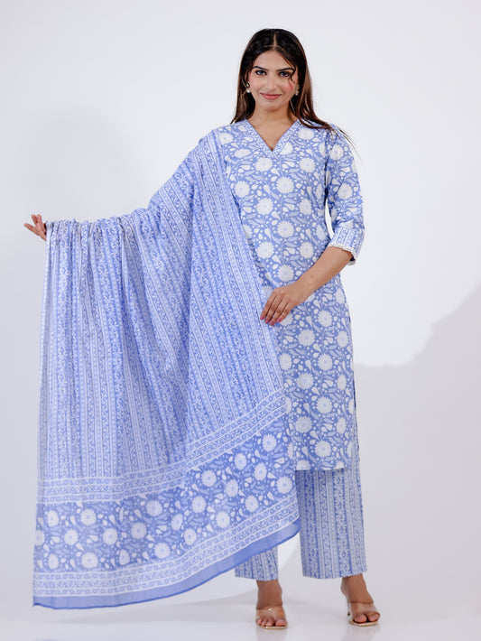 Soft Cotton Floral Straight Purple Kurta