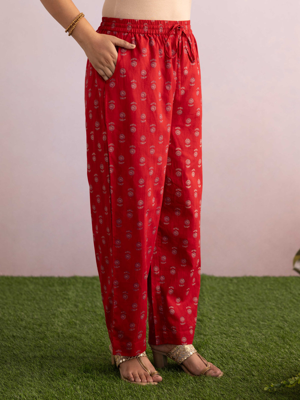 Soft Cotton Butta Maroon Palazzo