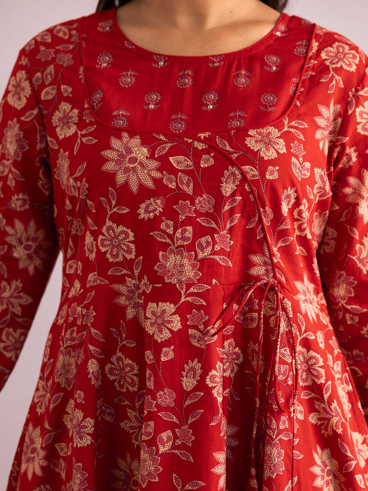 Embroidered Soft Cotton Floral Anarkali Maroon Kurta
