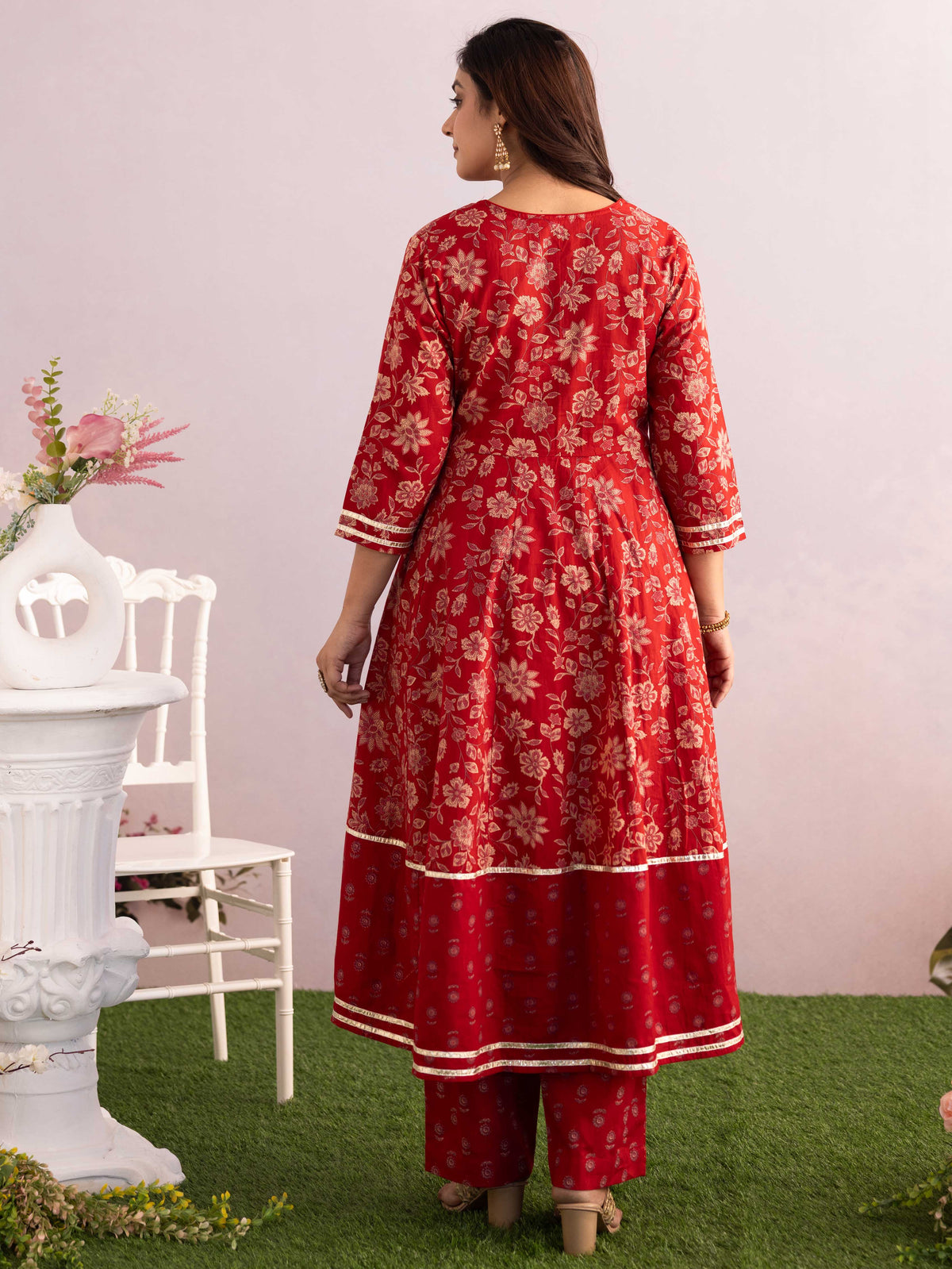 Embroidered Soft Cotton Floral Anarkali Maroon Kurta