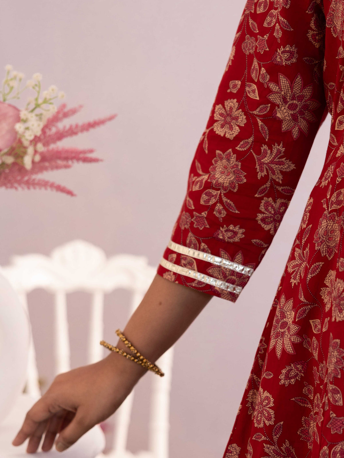 Embroidered Soft Cotton Floral Anarkali Maroon Kurta