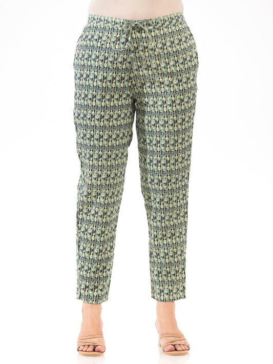 Soft Cotton Geometric Blue Tapered Trousers