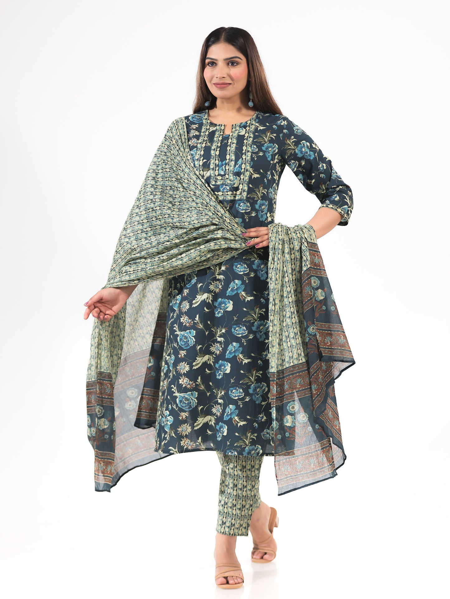 Voile Cotton Geometric Blue Dupatta