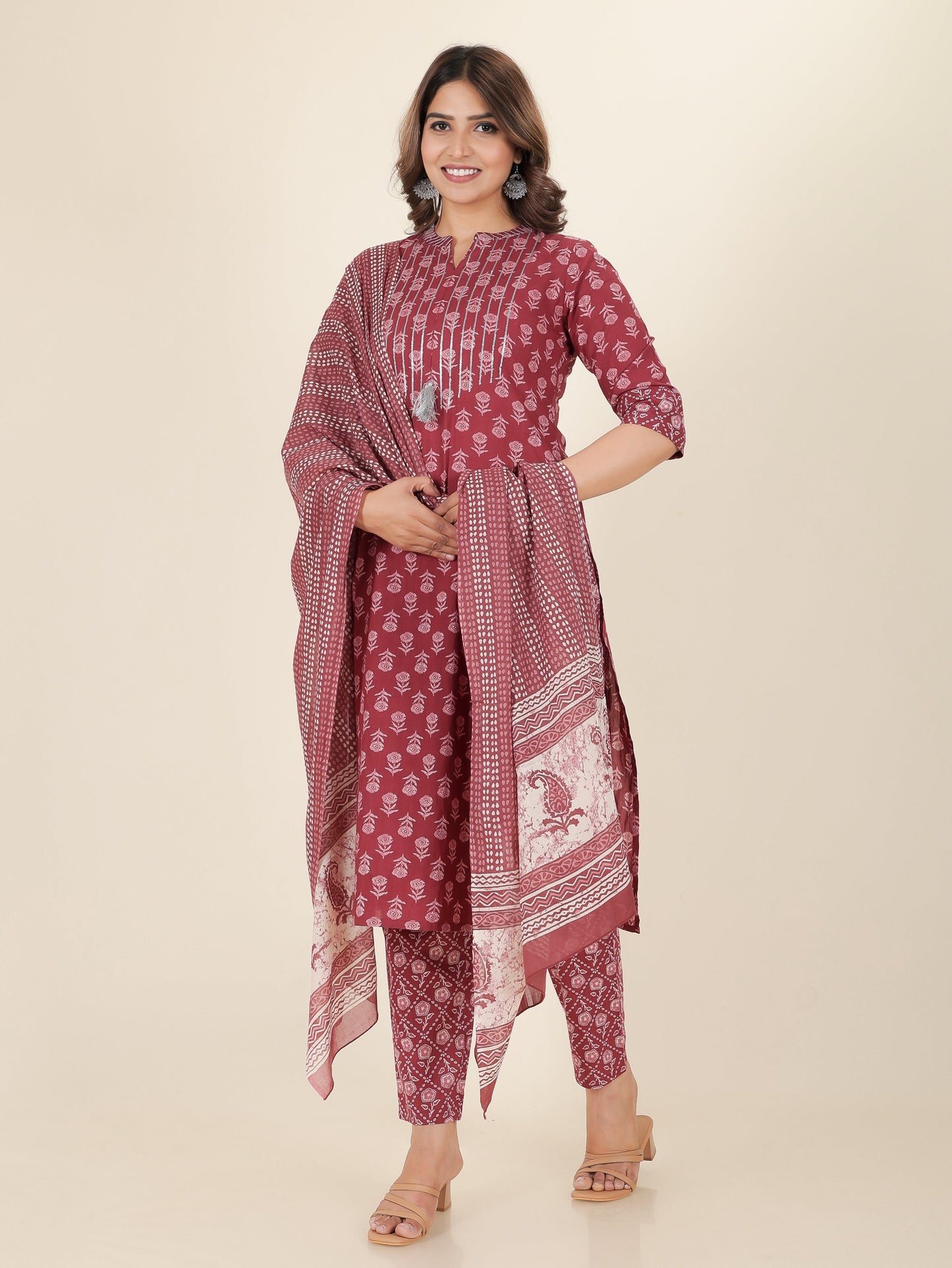 Soft Cotton Block Straight Pink Kurta