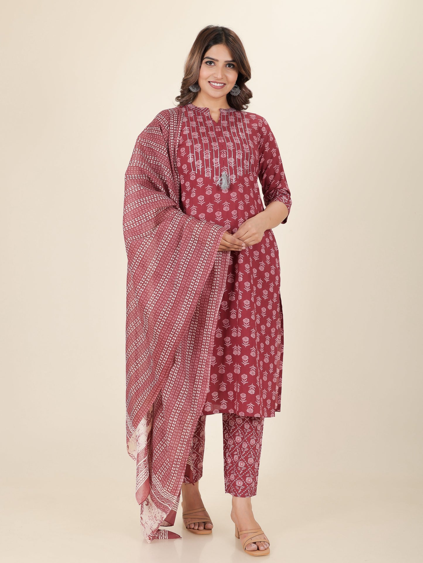 Soft Cotton Block Straight Pink Kurta