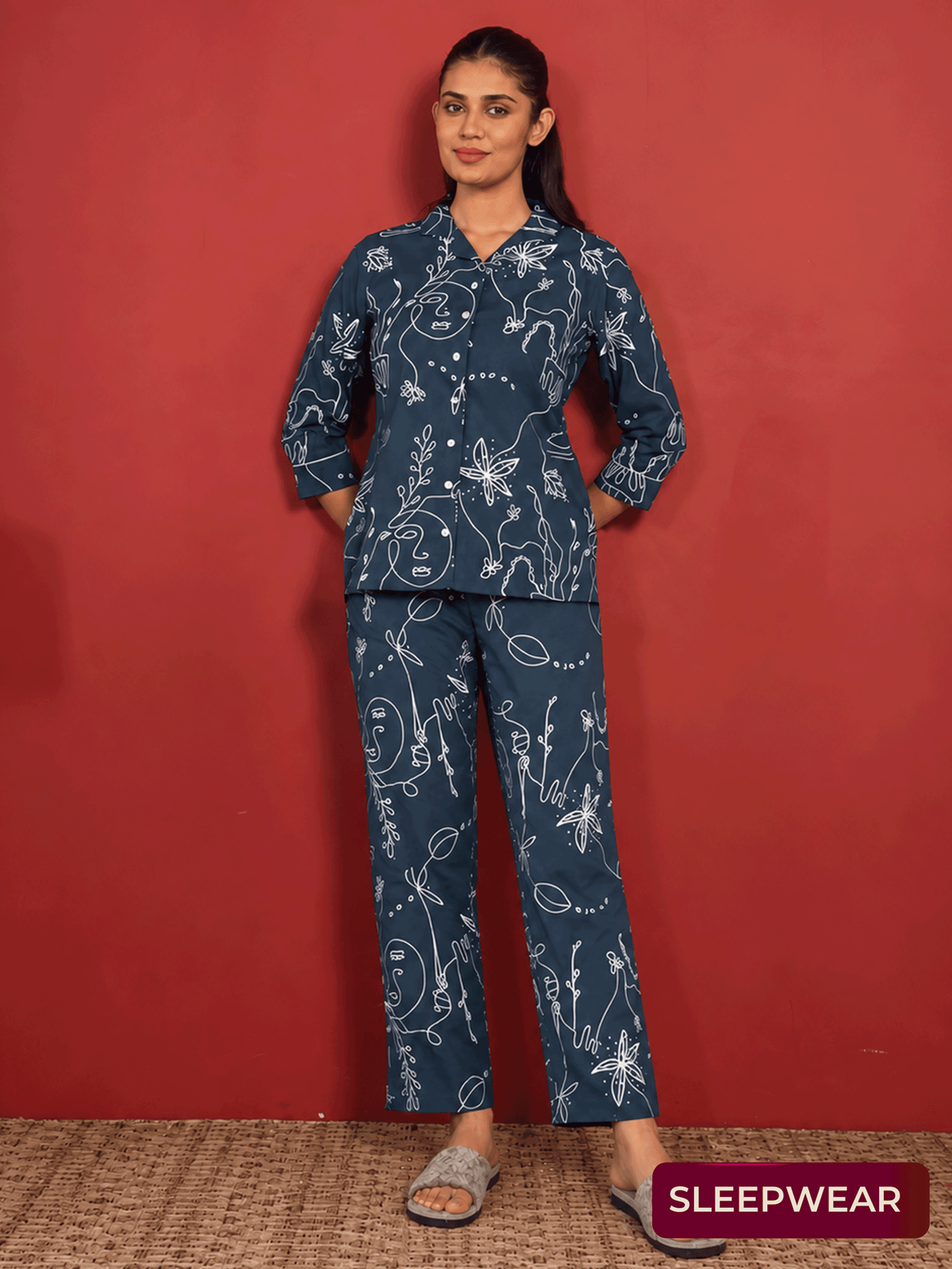 Soft cotton Abstract Straight Blue Top