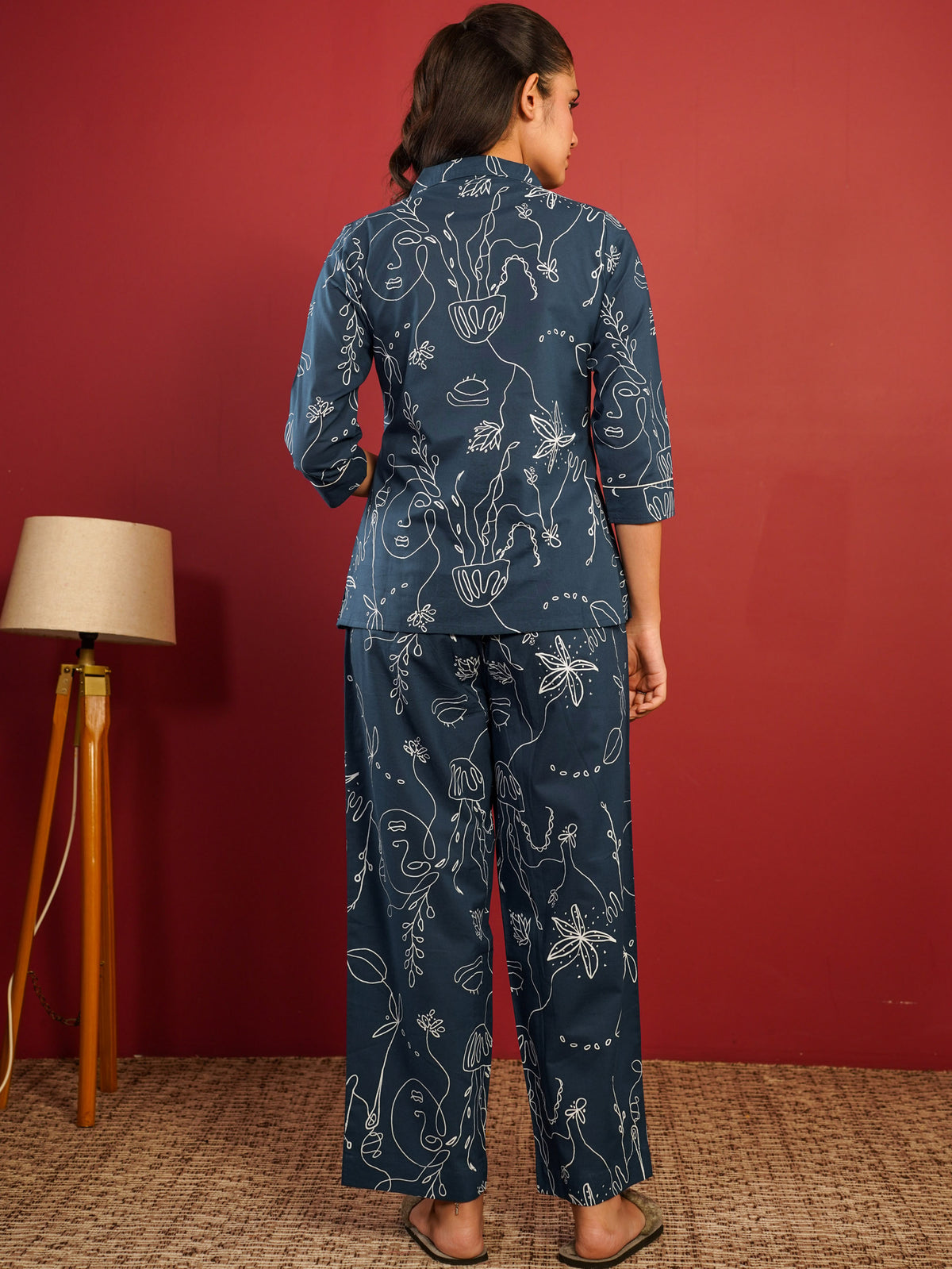 Soft cotton Abstract Straight Blue Top