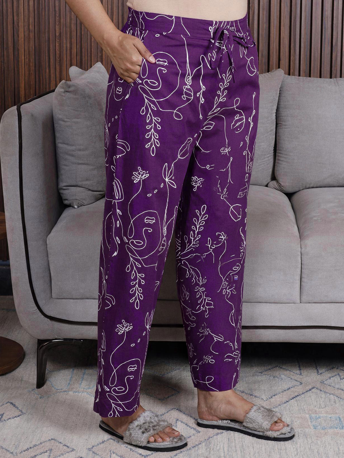 soft cotton abstract straight purple top