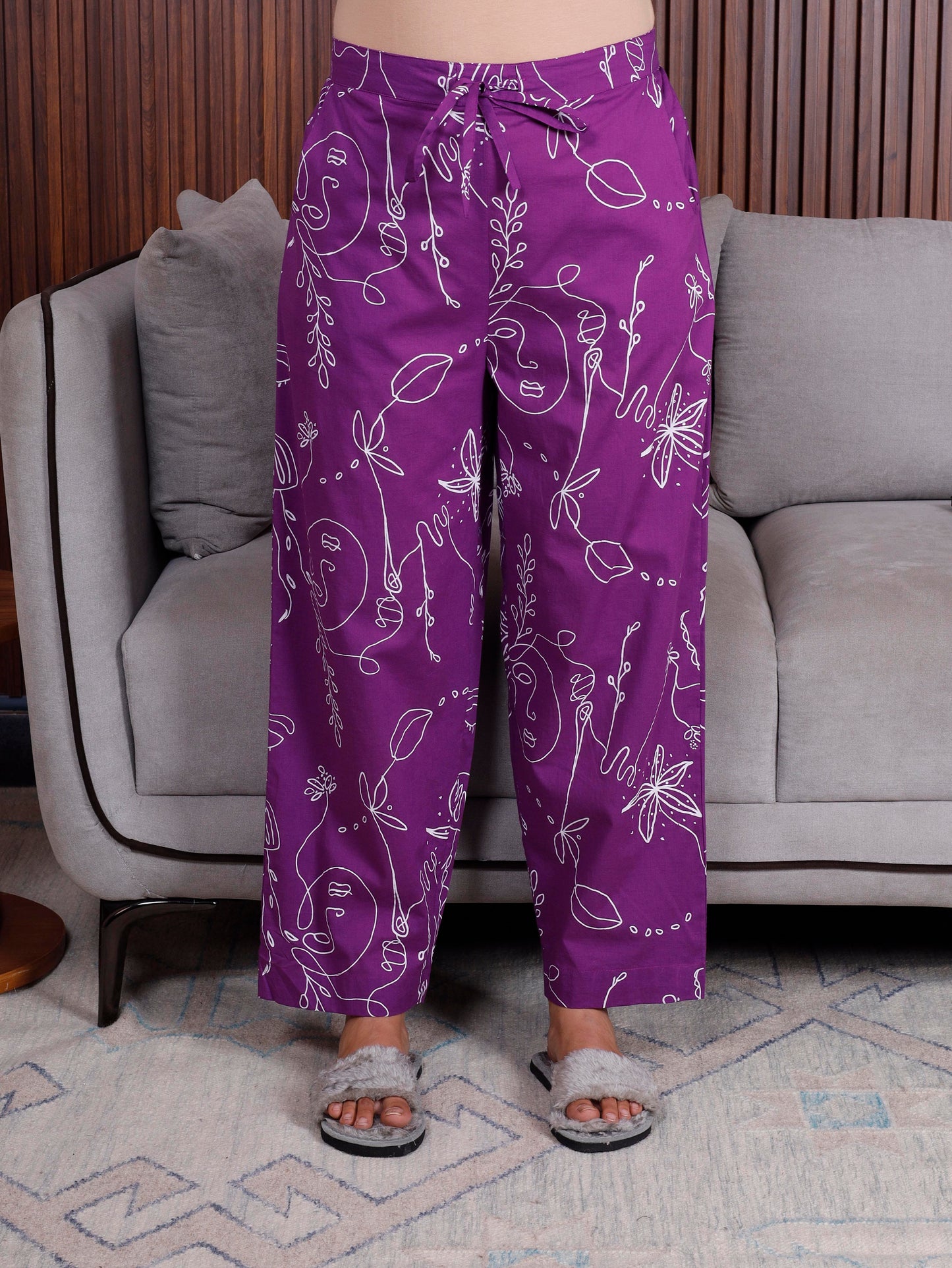 Soft cotton Abstract Straight Purple Top