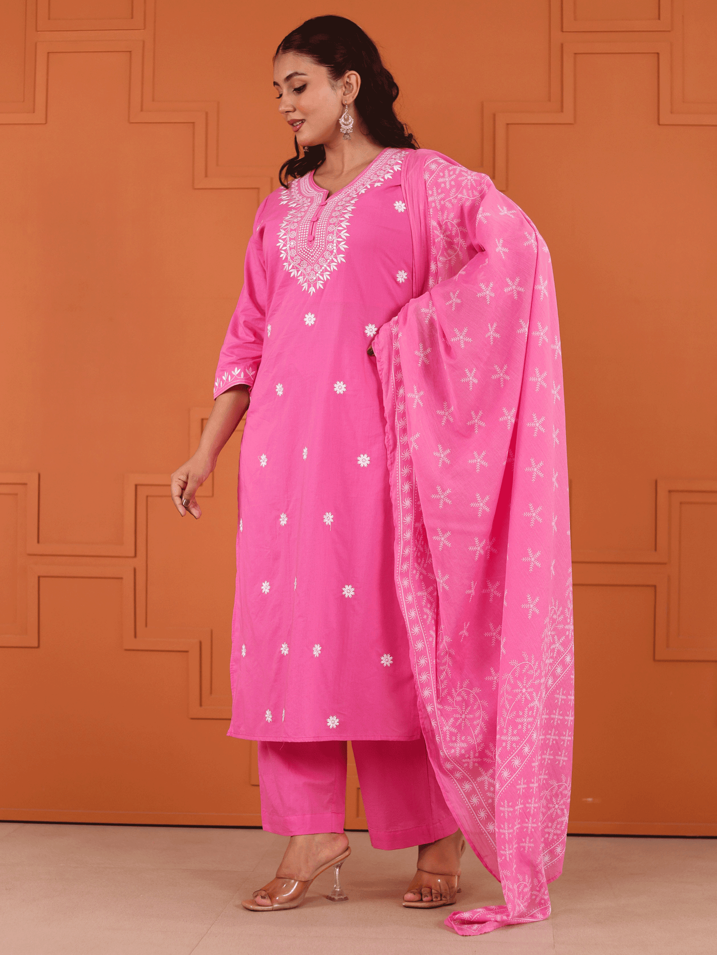 Embroidered Soft cotton Solid Straight Pink Kurta