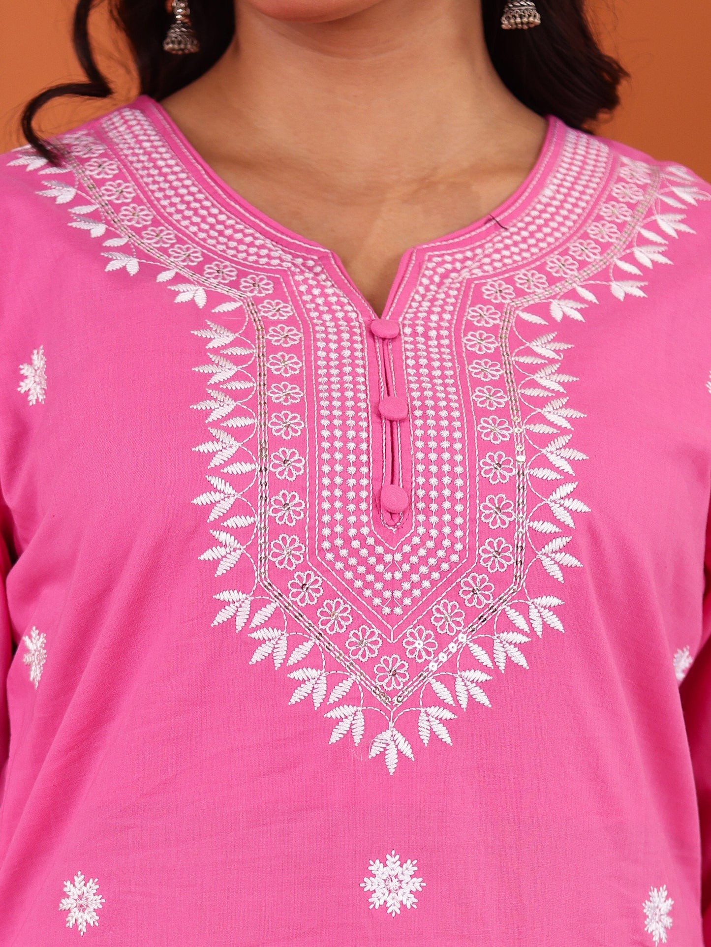 Embroidered Soft cotton Solid Straight Pink Kurta