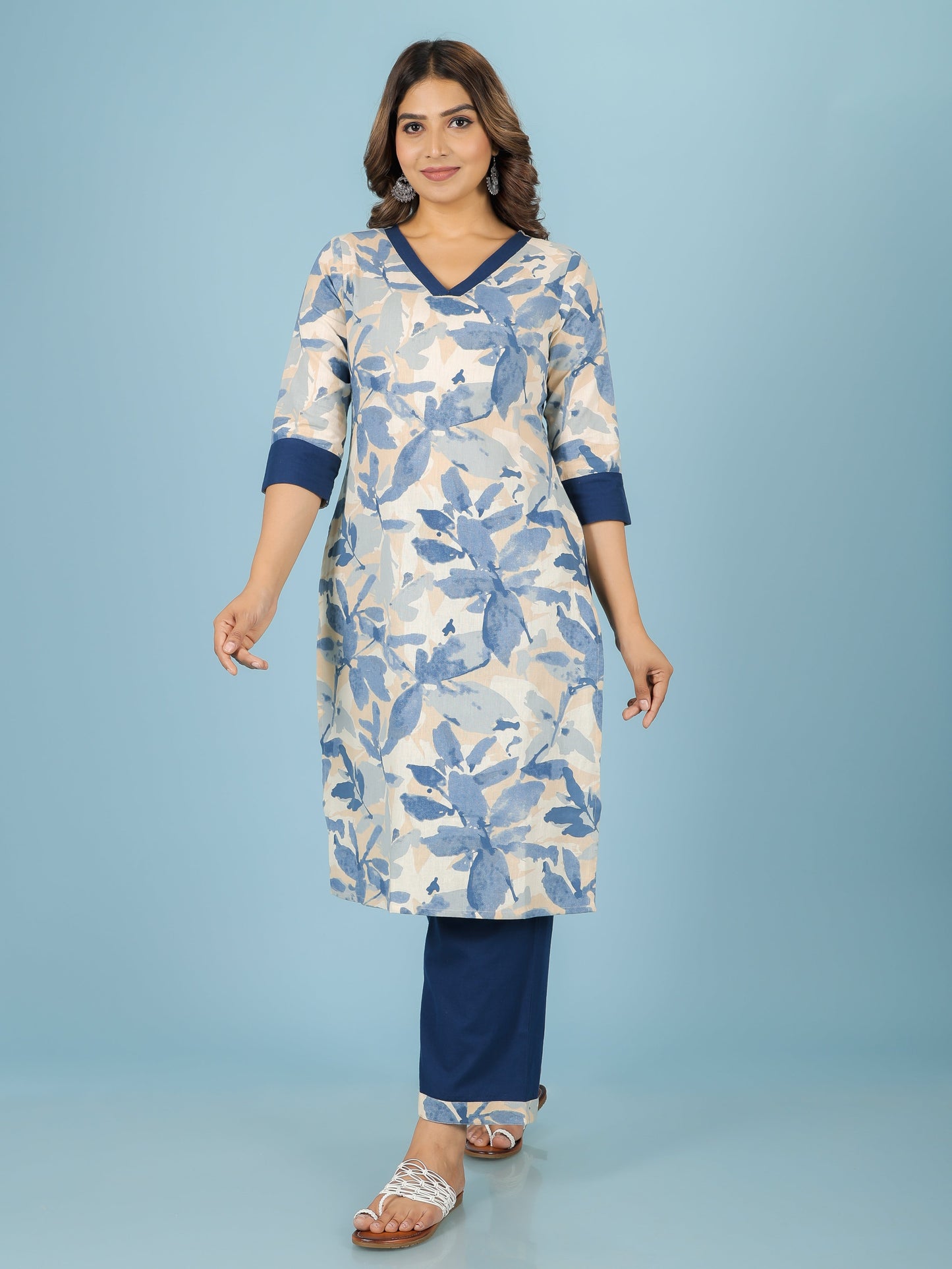 Linen Cotton Floral Kurta