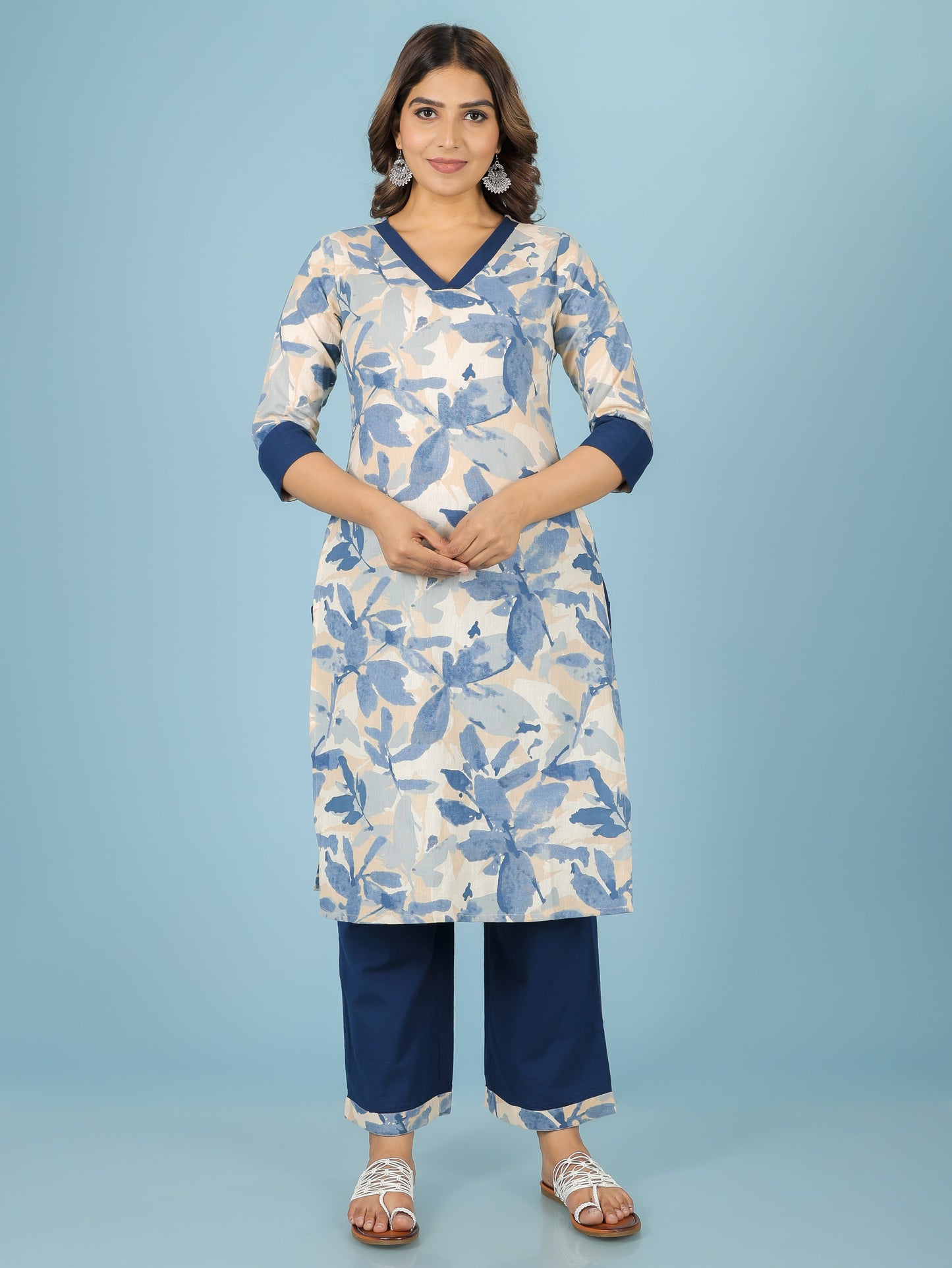 Linen Cotton Floral Kurta