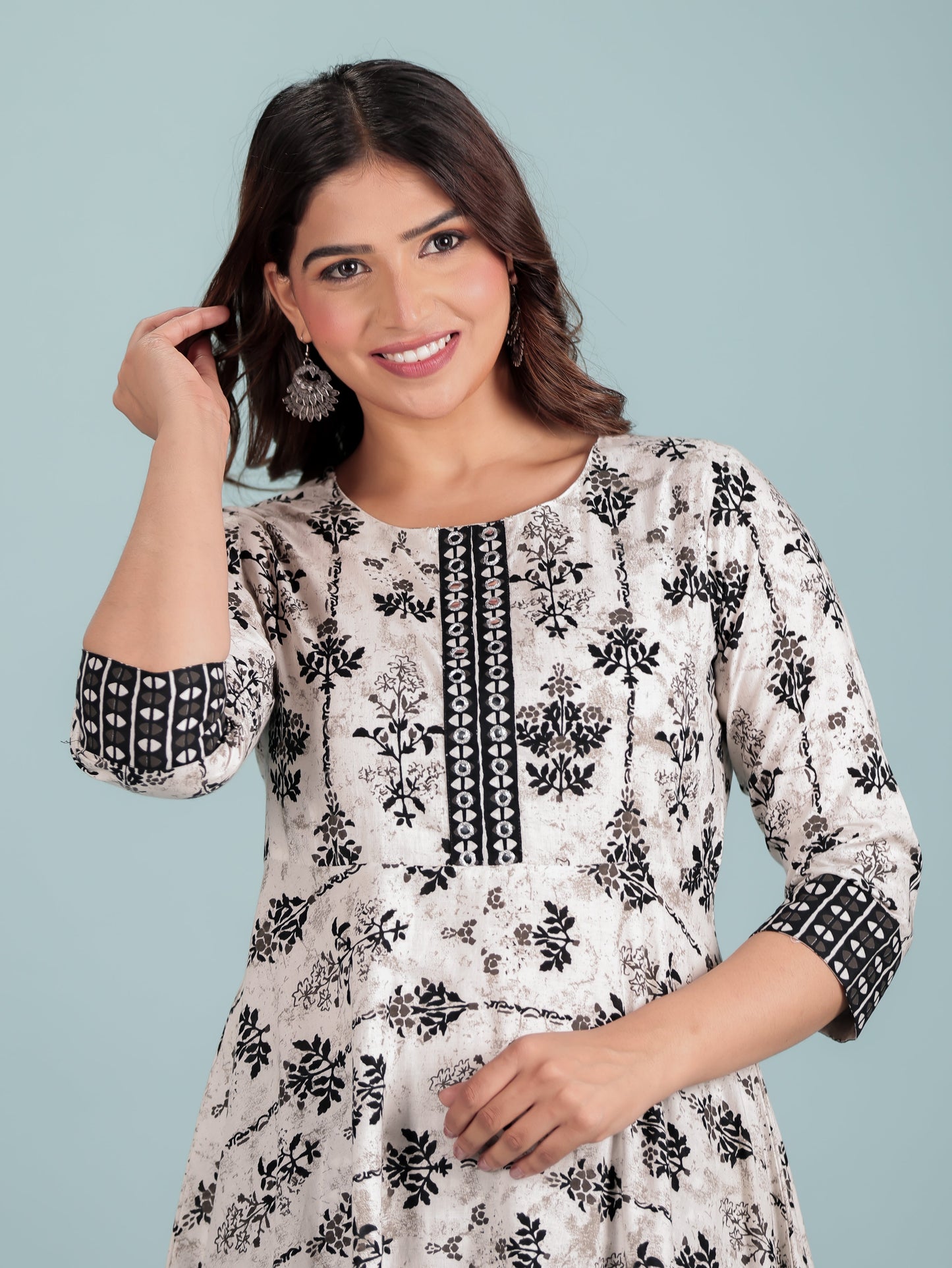 Soft Cotton Butti Anarkali White Kurta
