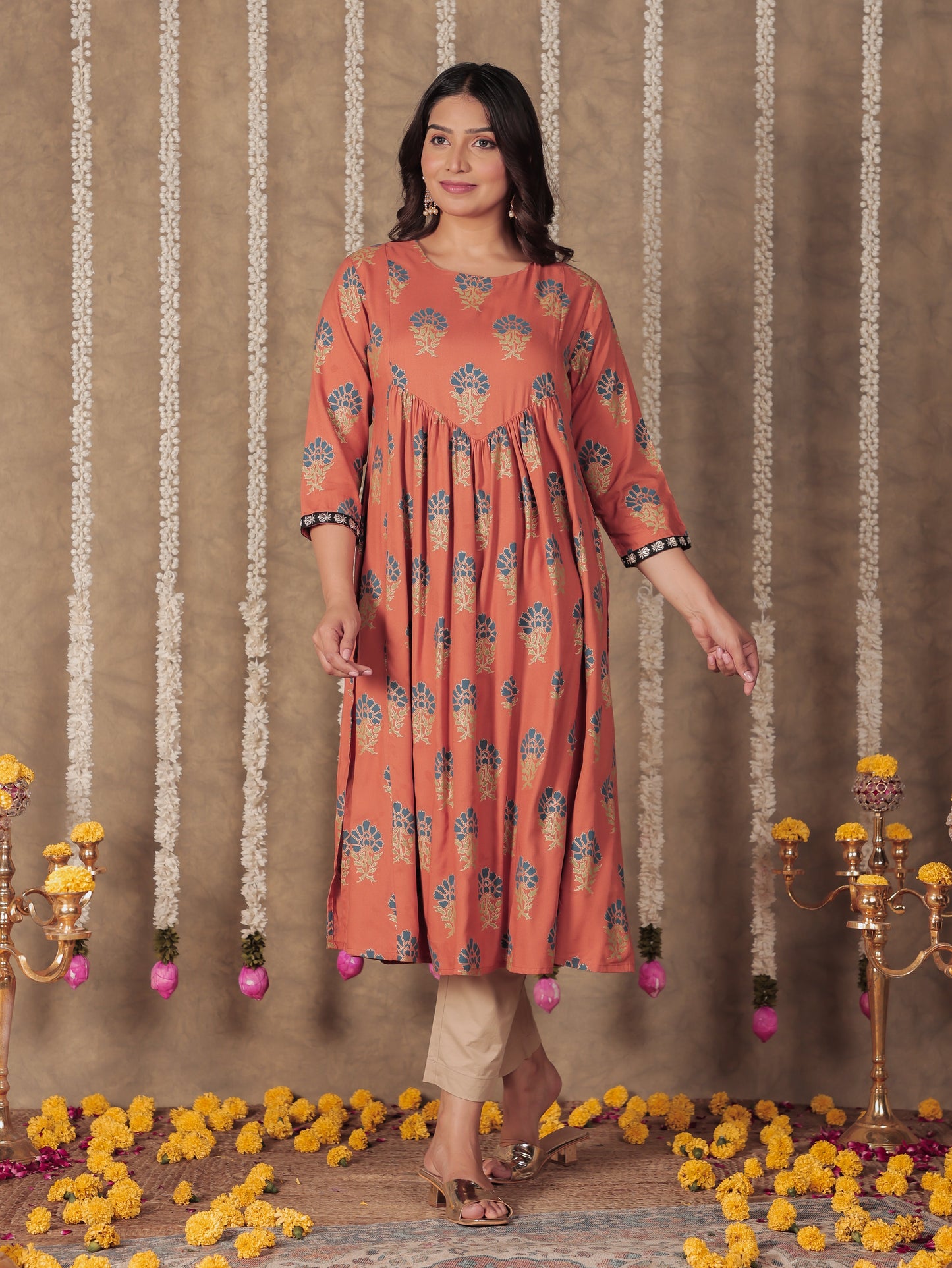 Viscose Butti A-line Brown Kurta