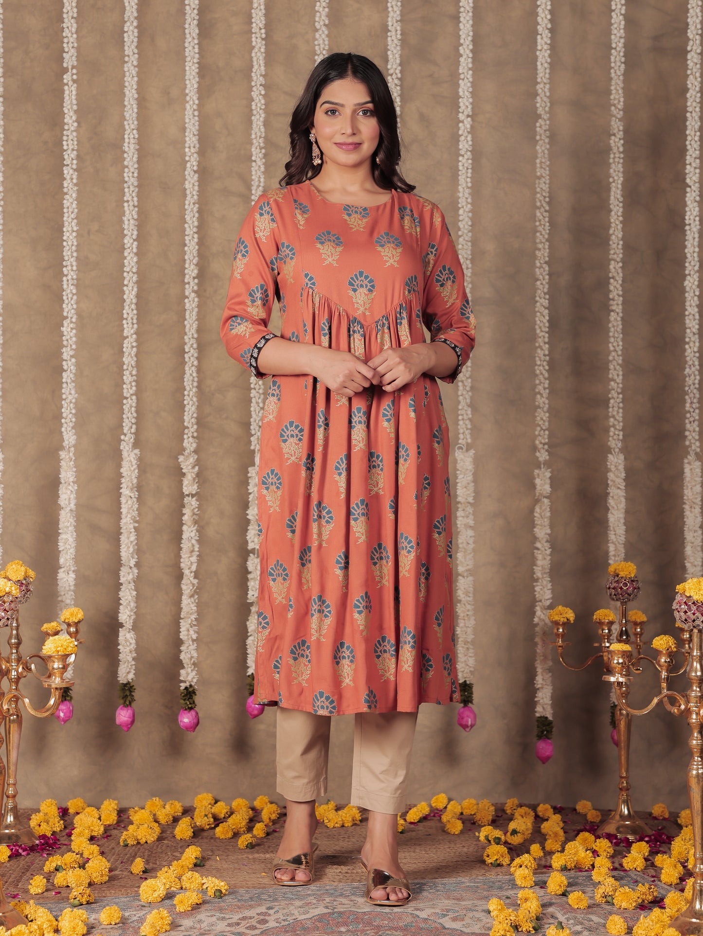 Viscose Butti A-line Brown Kurta