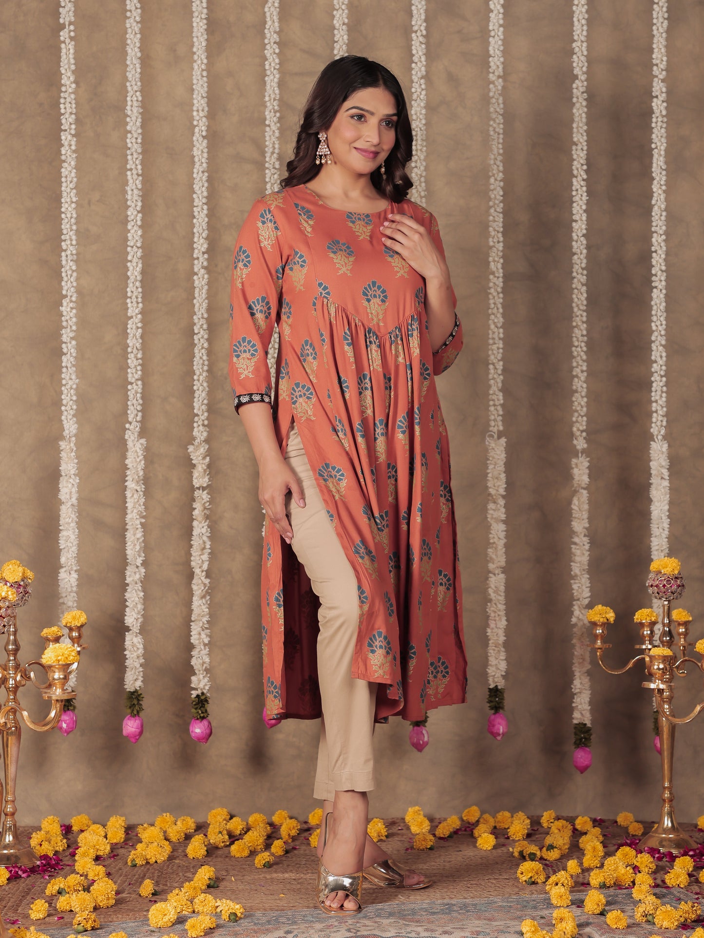 Viscose Butti A-line Brown Kurta