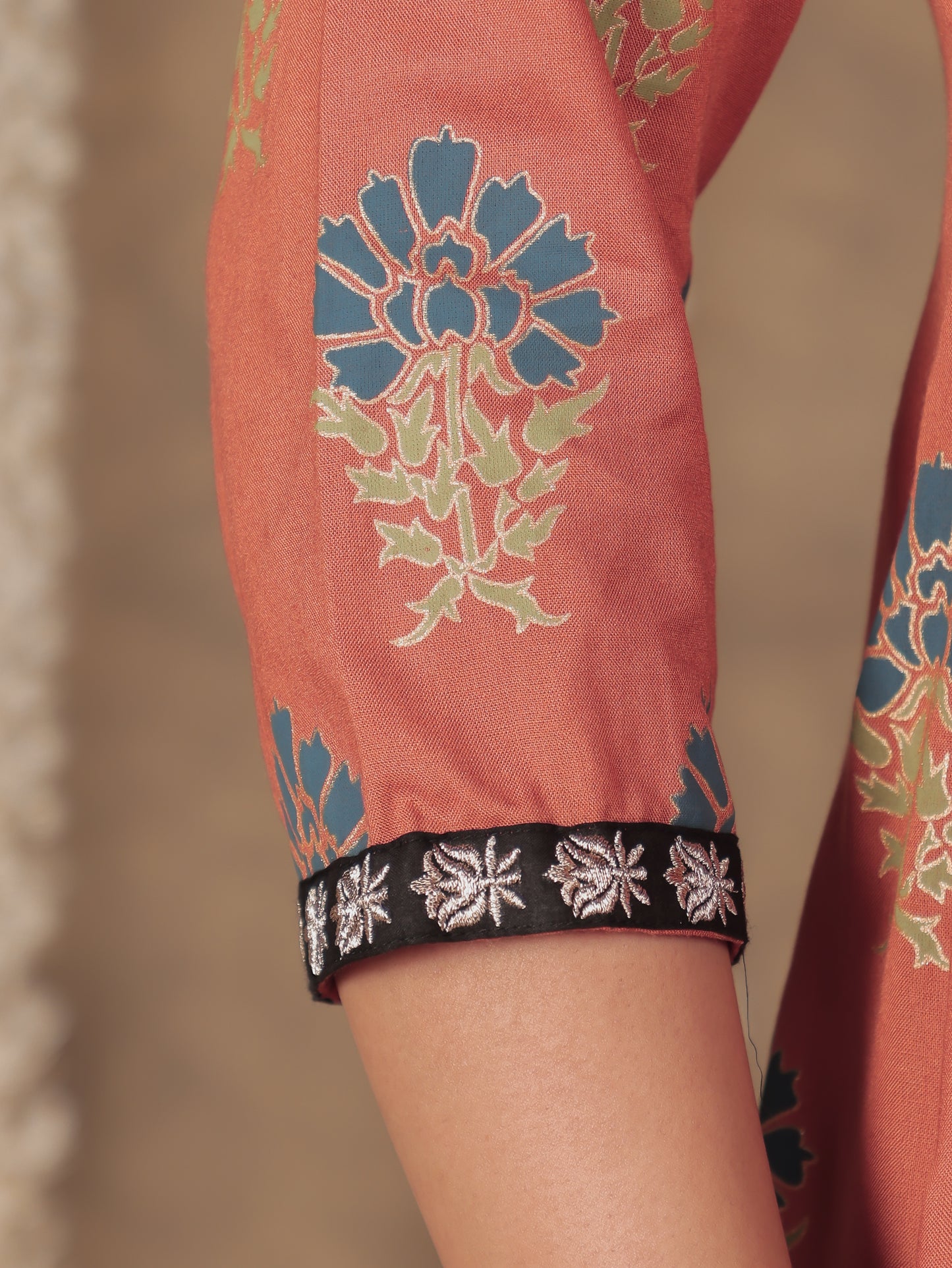 Viscose Butti Flared Rust Orange Kurta