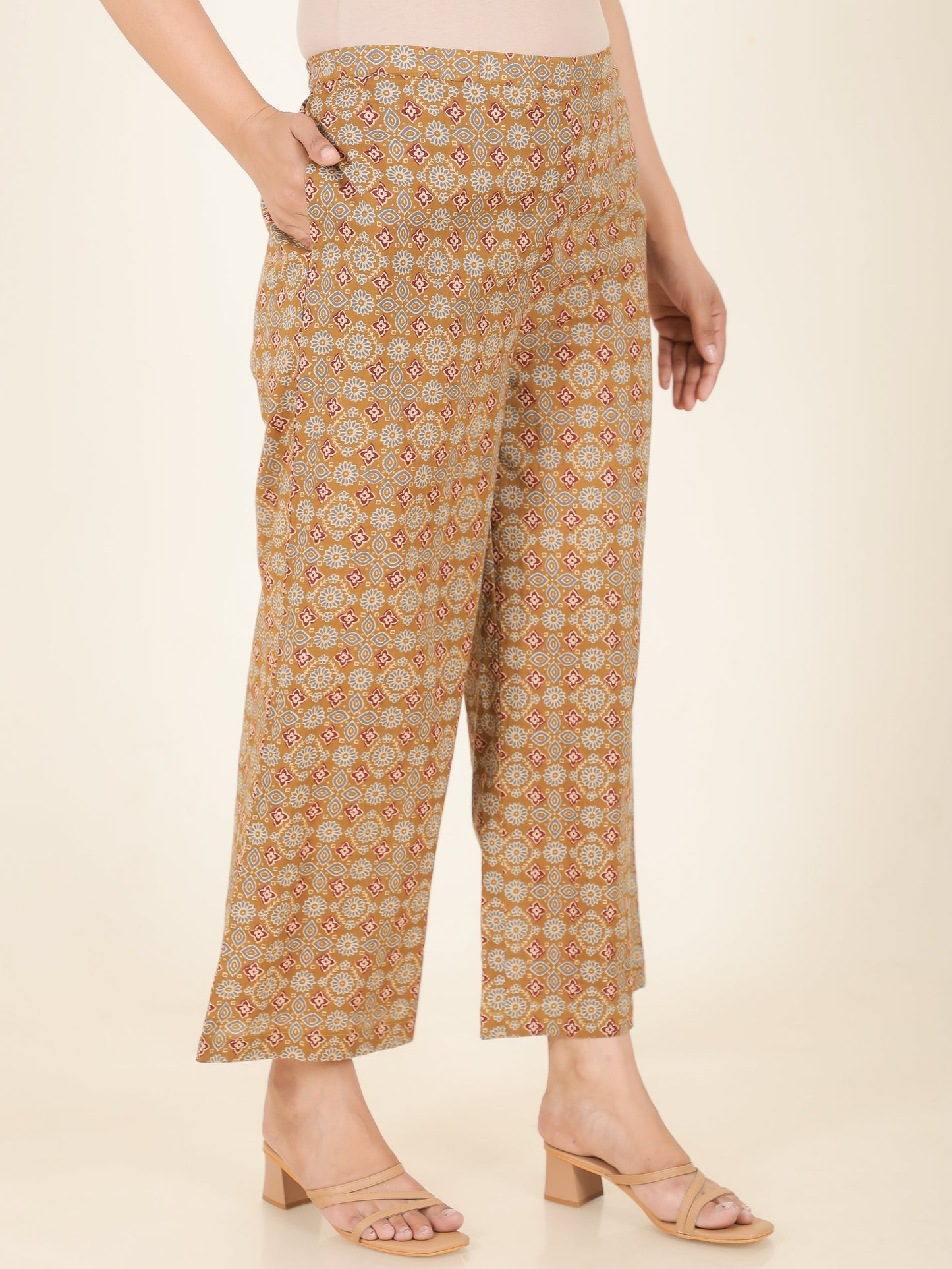 Soft Cotton Ajrakh Panelled Mustard Kurta