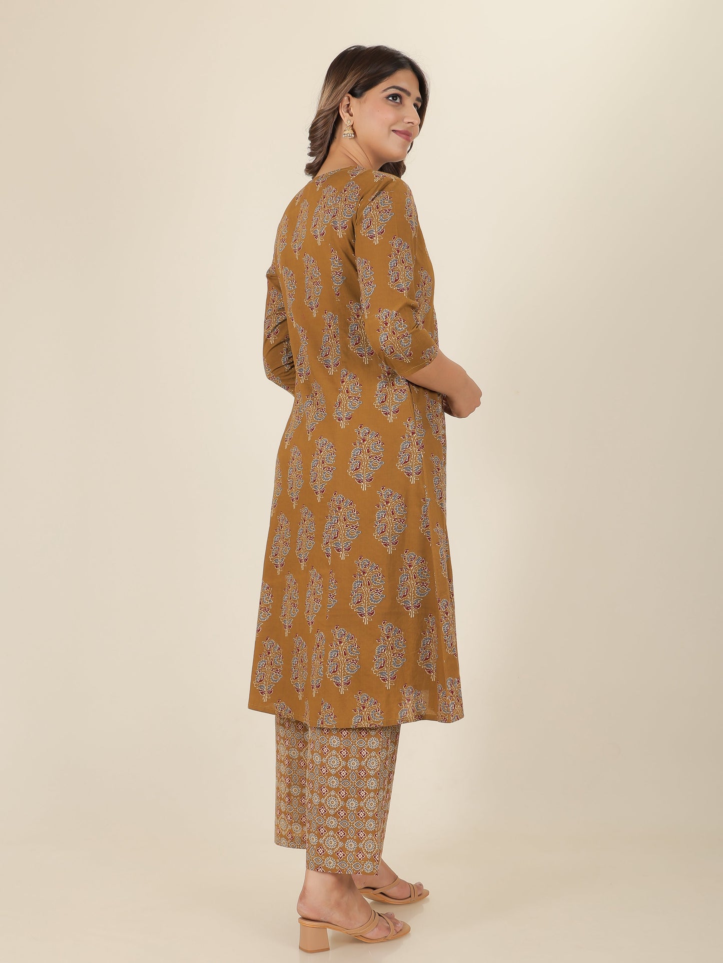 Soft Cotton Ajrakh Panelled Mustard Kurta