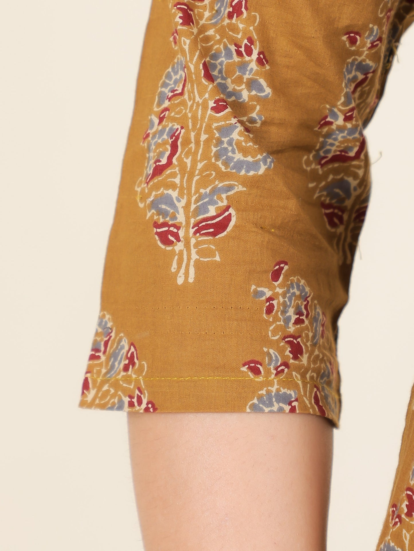 Soft Cotton Ajrakh Panelled Mustard Kurta