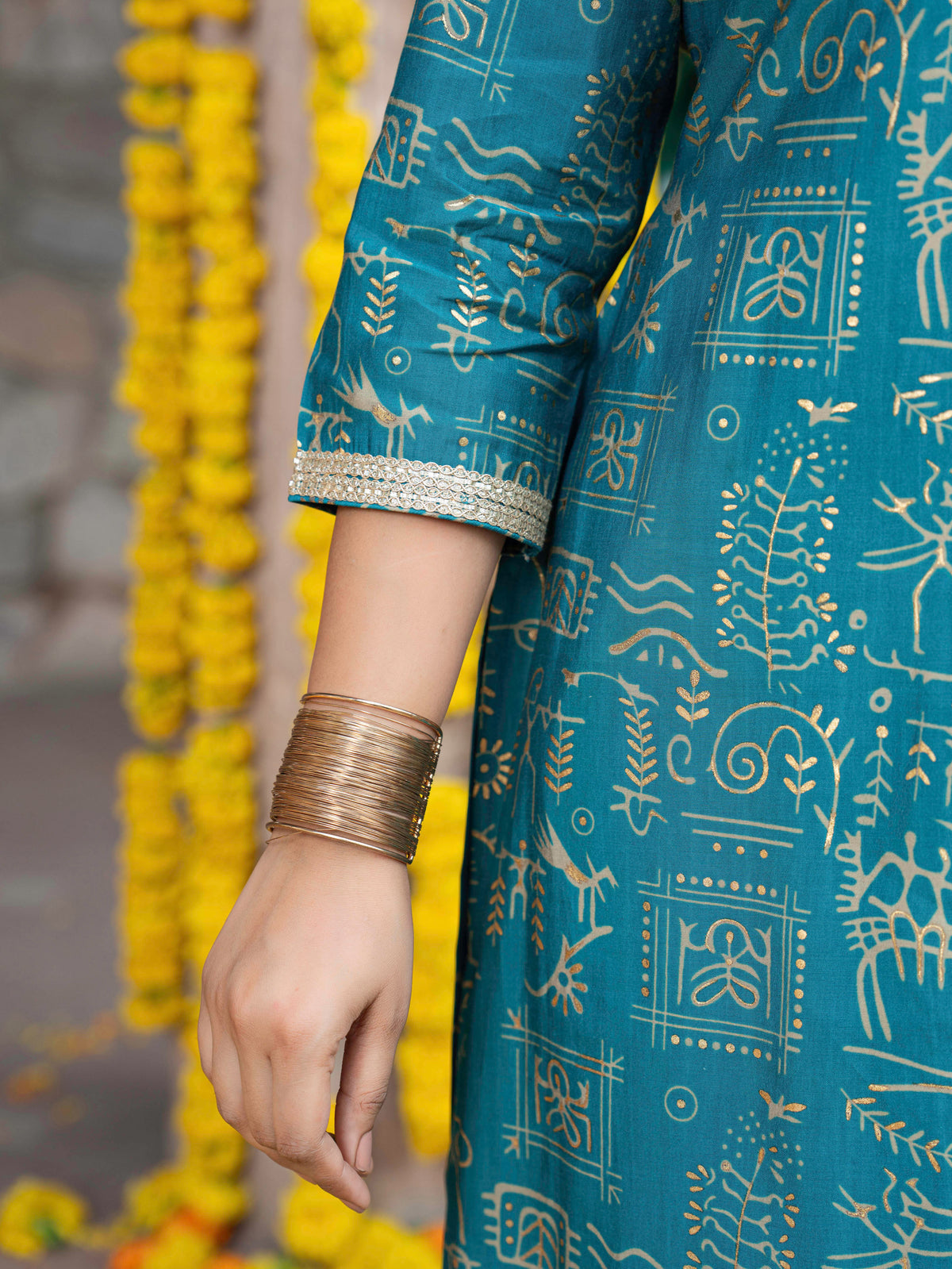 Embroidered Chanderi Abstract straight Teal Kurta