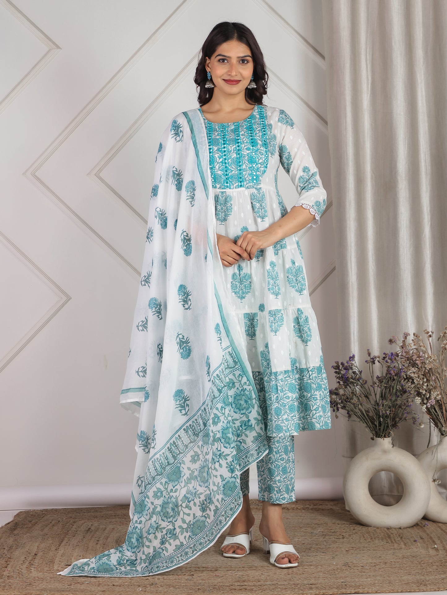 Cotton Voile Floral Off White Dupatta