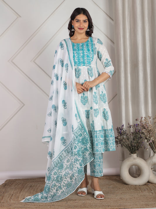 Cotton Voile Floral Off White Dupatta
