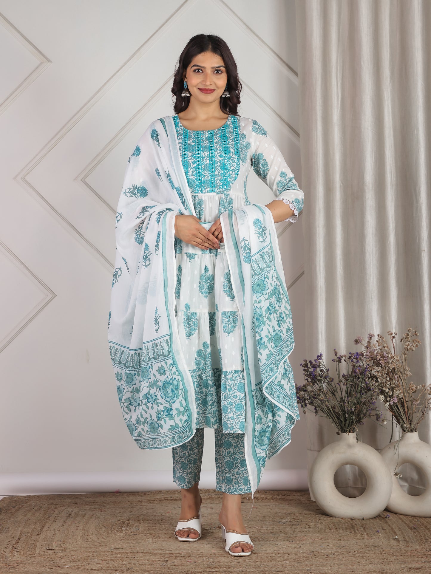 Cotton Voile Floral Off White Dupatta
