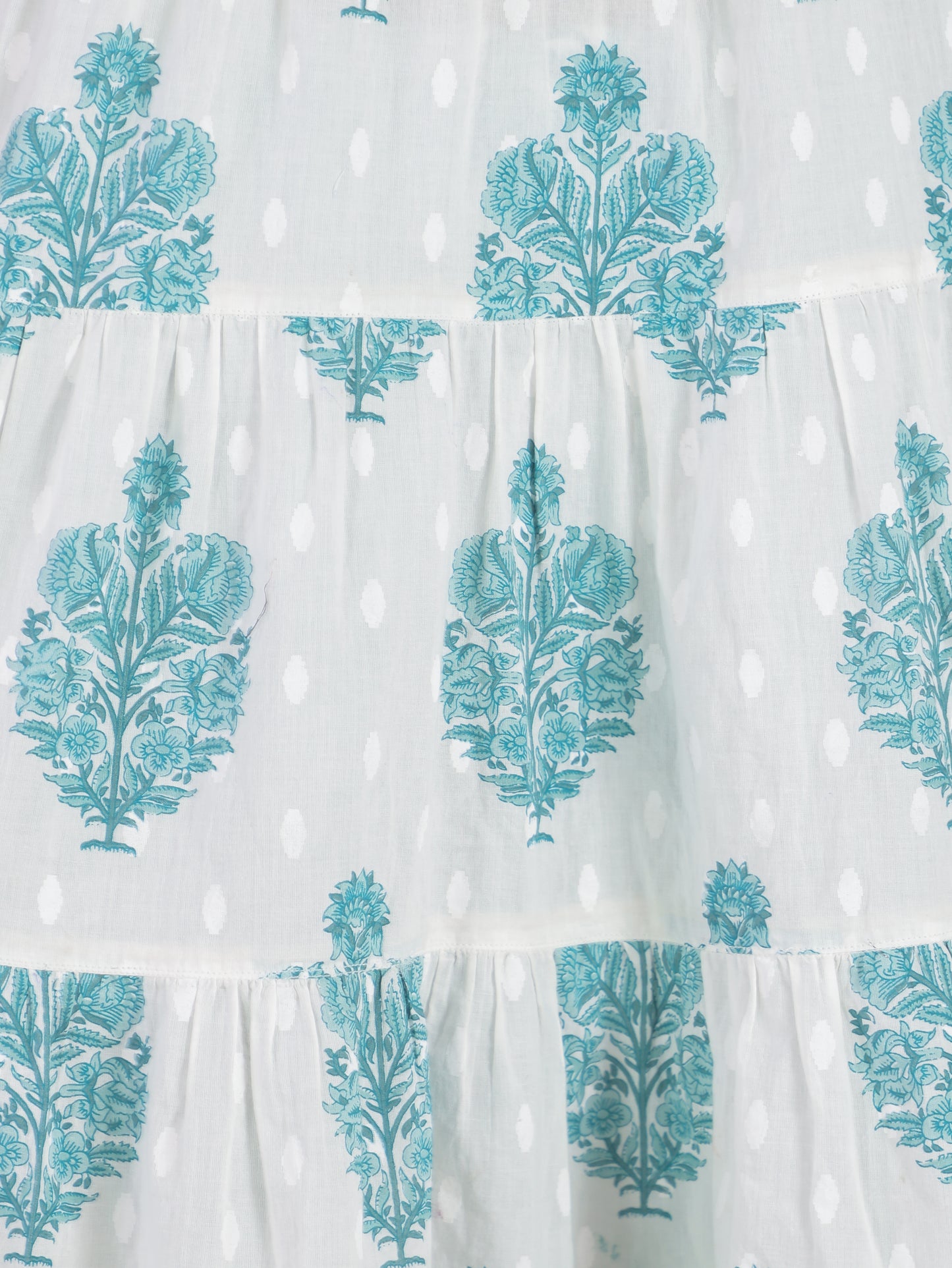 Embroidered Soft Cotton Block Print Anarkali White Kurta