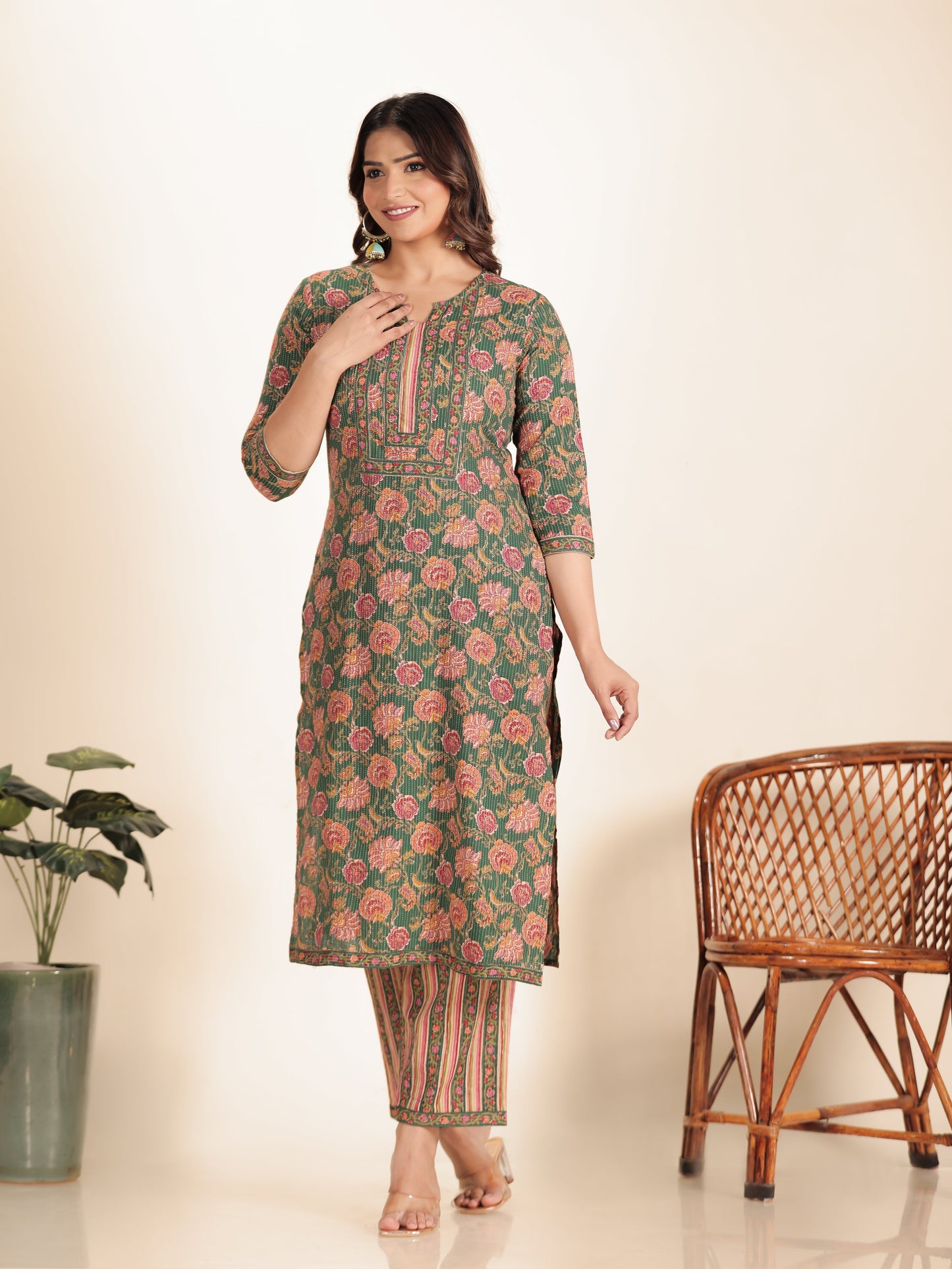 Kantha Cotton Floral Kurta