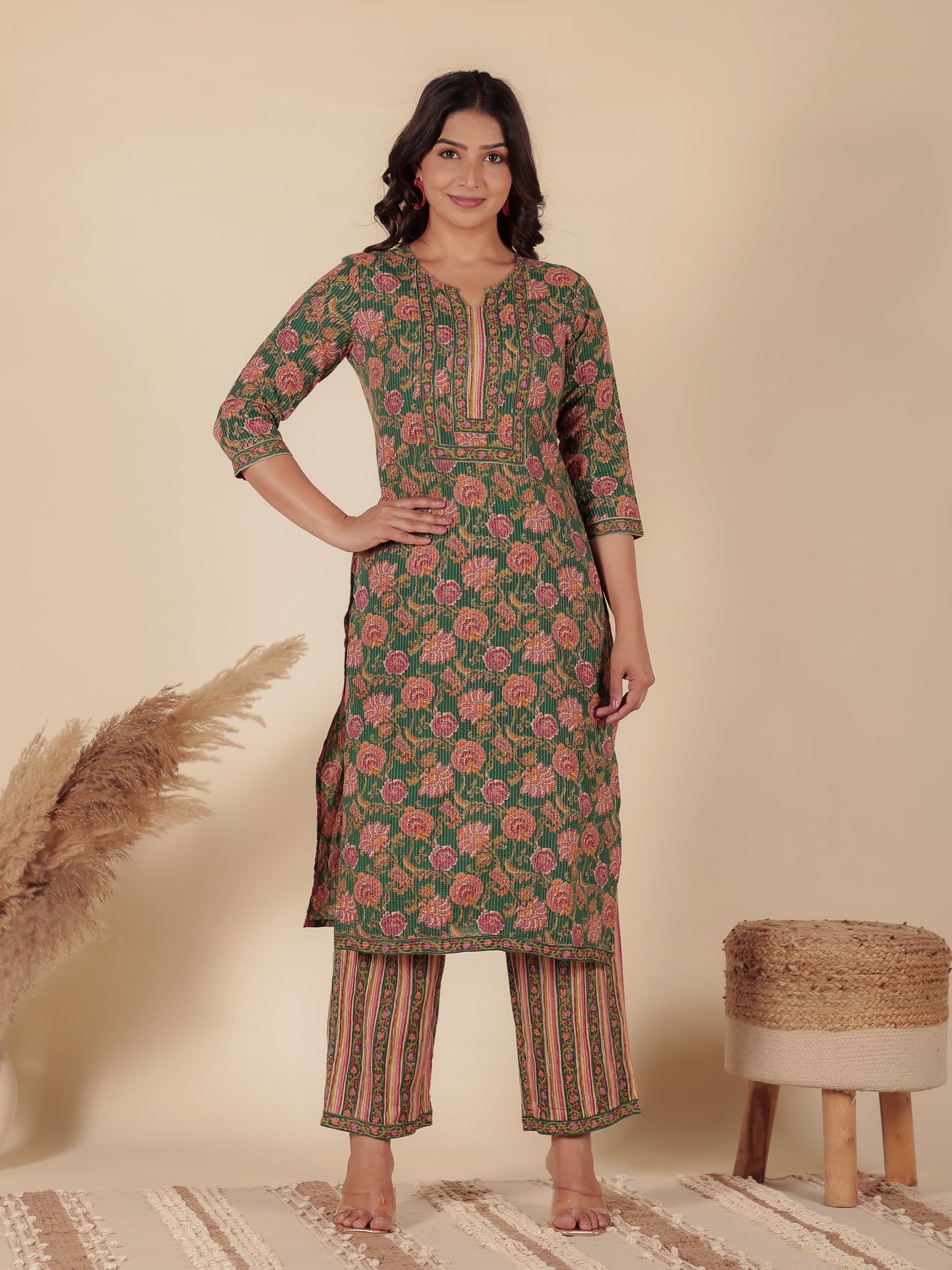 Kantha Cotton Floral Kurta