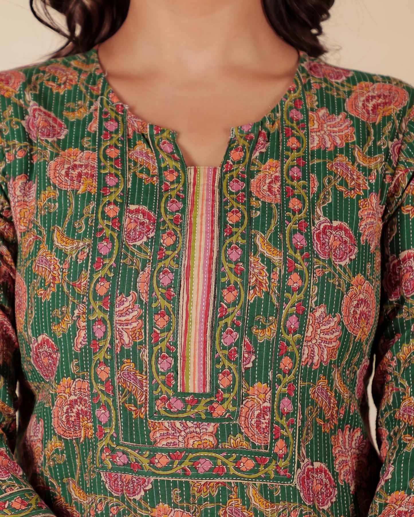 Kantha Cotton Floral Kurta