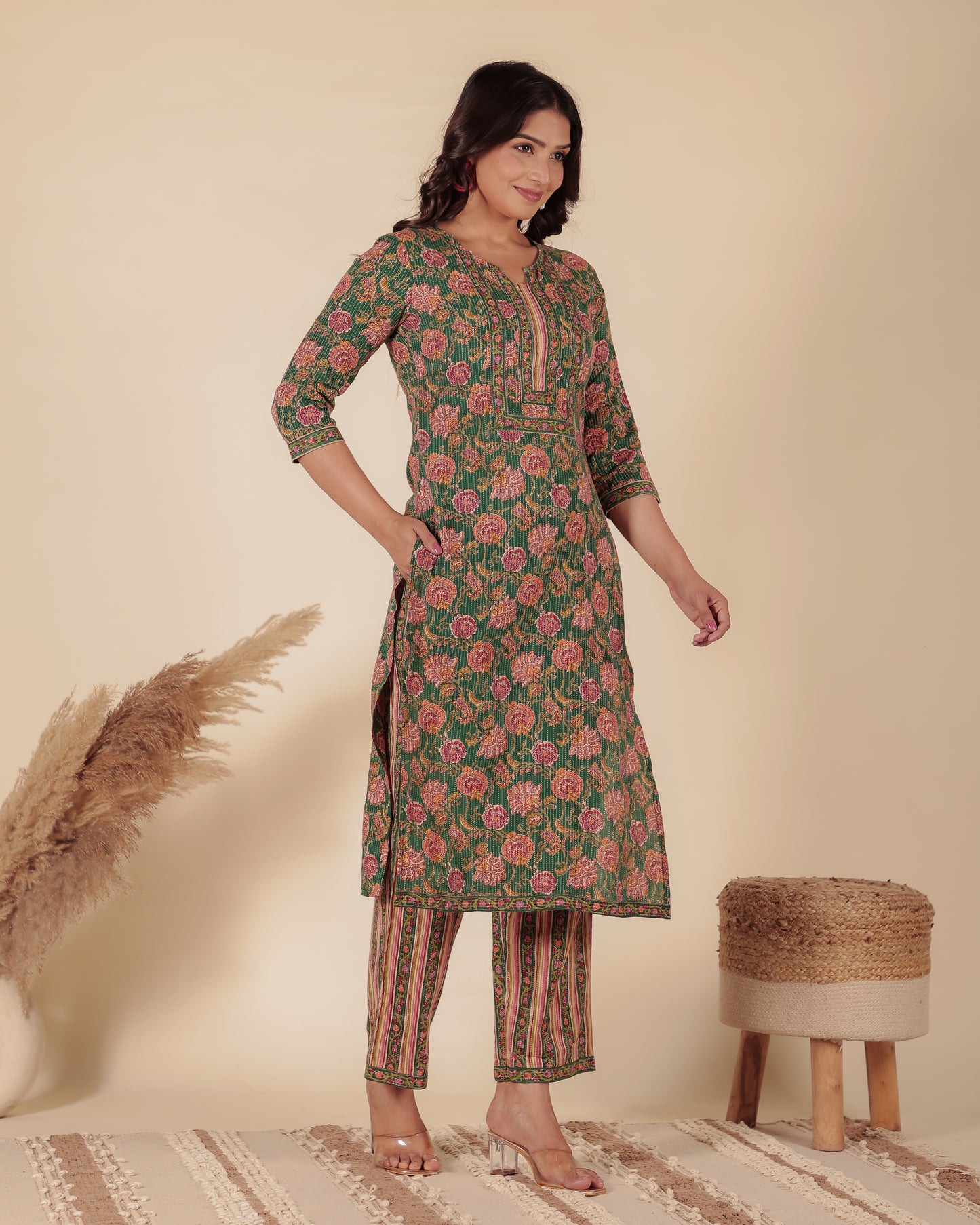 Kantha Cotton Floral Kurta