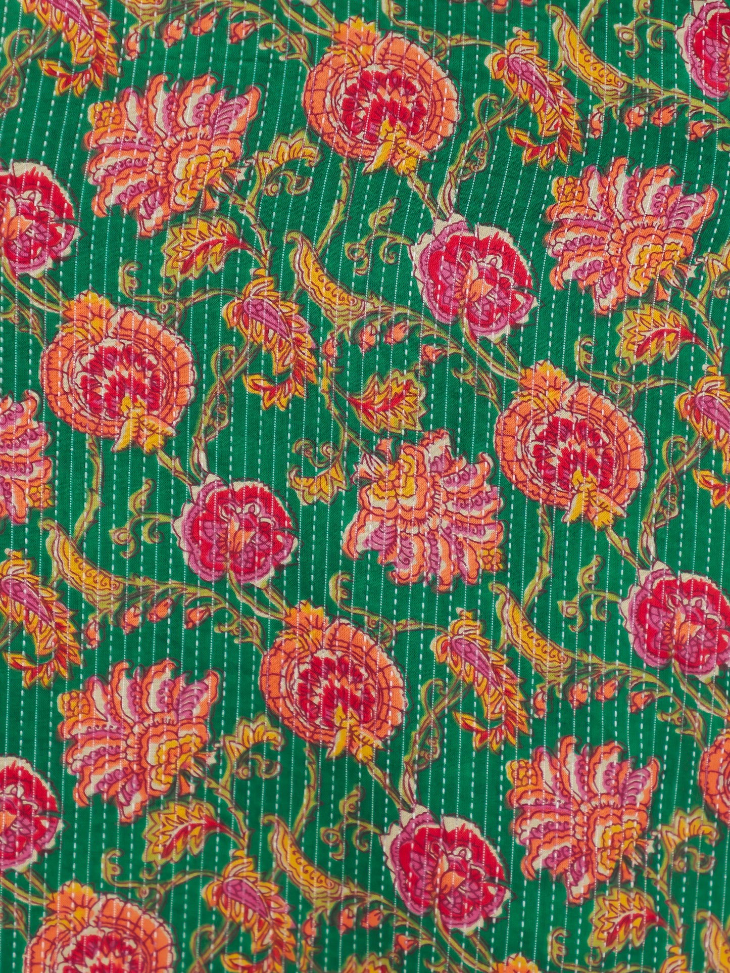 Kantha Cotton Floral Straight Green Kurta
