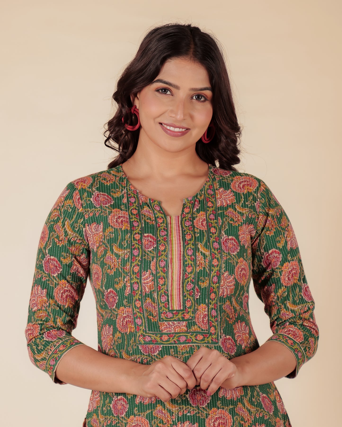 Kantha Cotton Floral Kurta